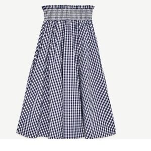 NWT Zara Woman Gingham Full Skirt Navy/White Sz. L
